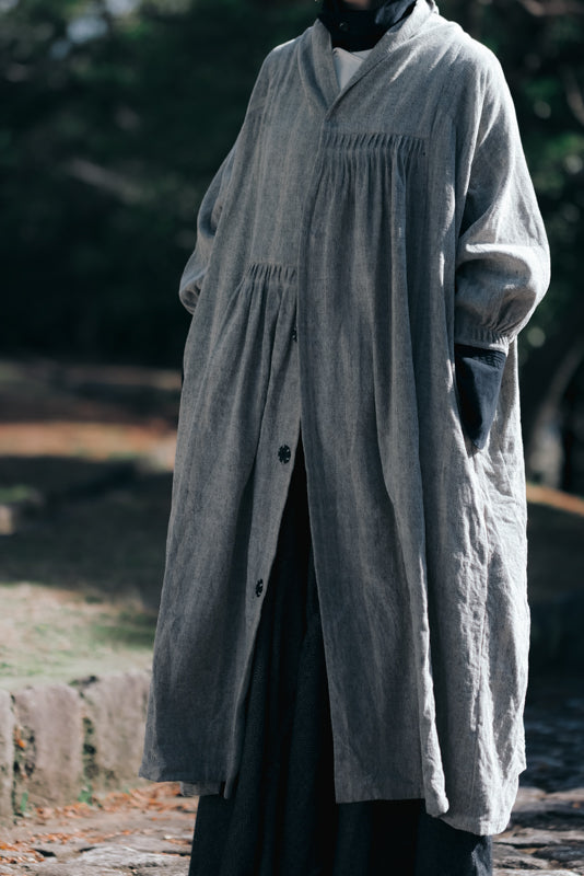 kirumono onepiece K203 linen cheneill glitter.stripe white/gold