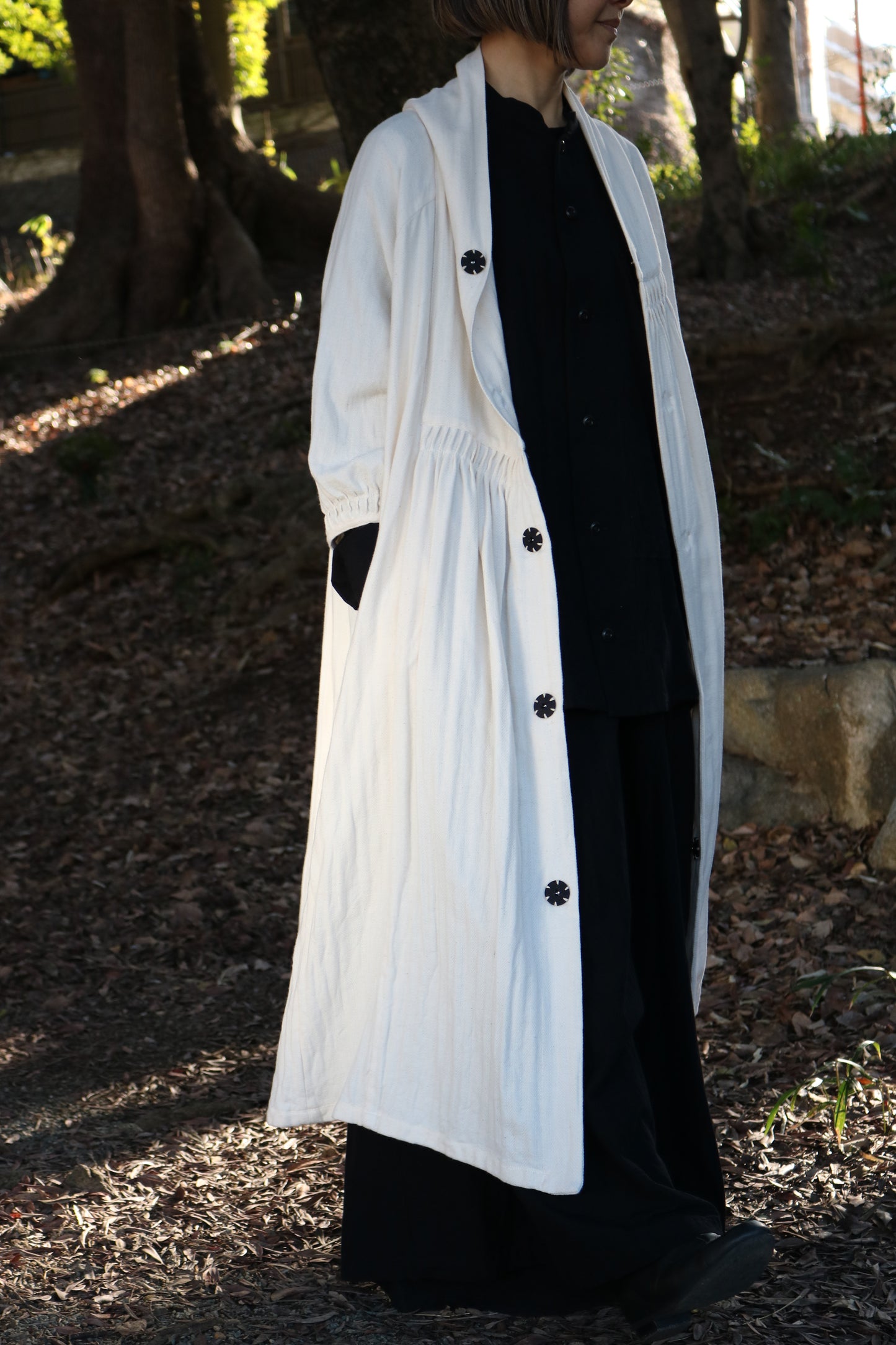 kirumono onepiece K203 cotton herringbone white