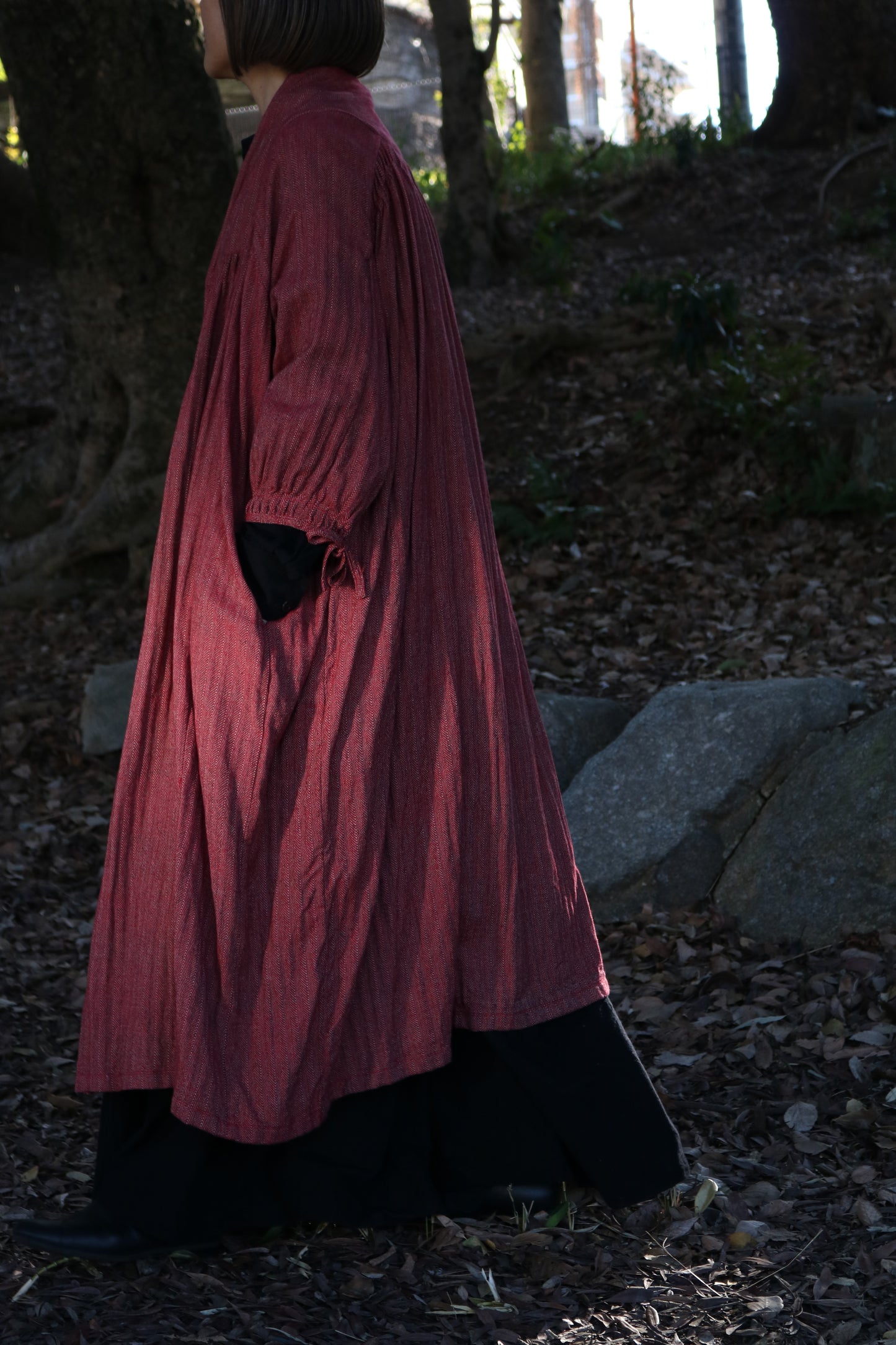 kirumono onepiece K203 cotton herringbone red/beige