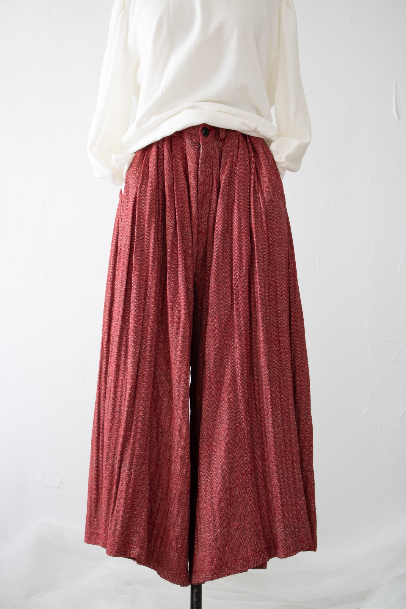 hakama pants K700 cotton herringbone red/beige