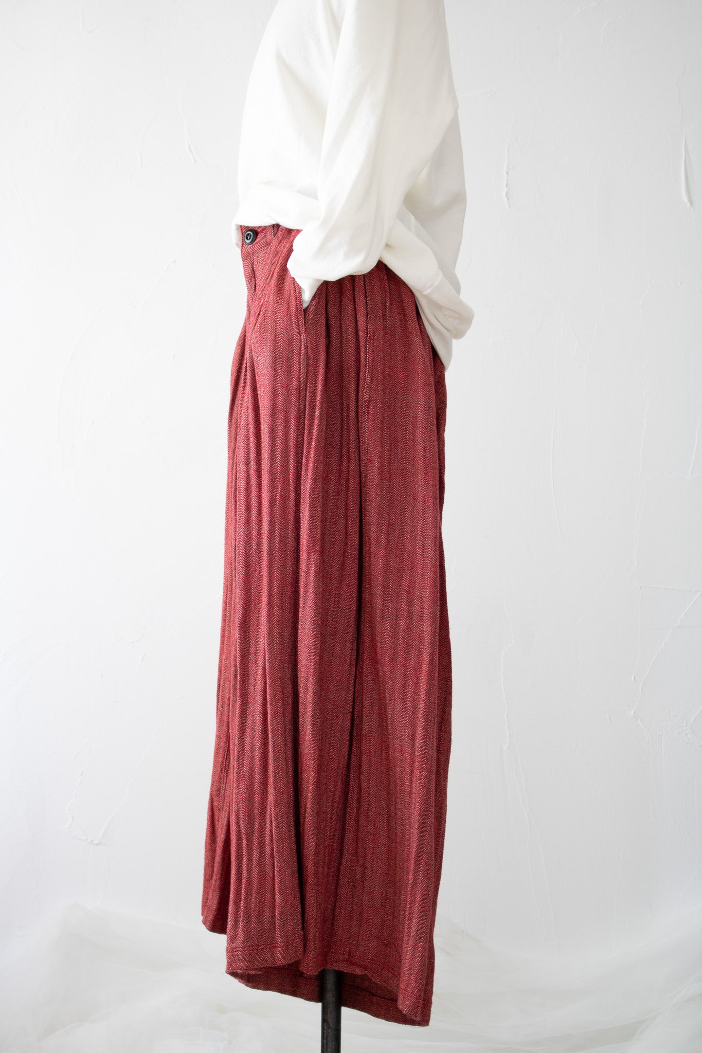 hakama pants K700 cotton herringbone red/beige