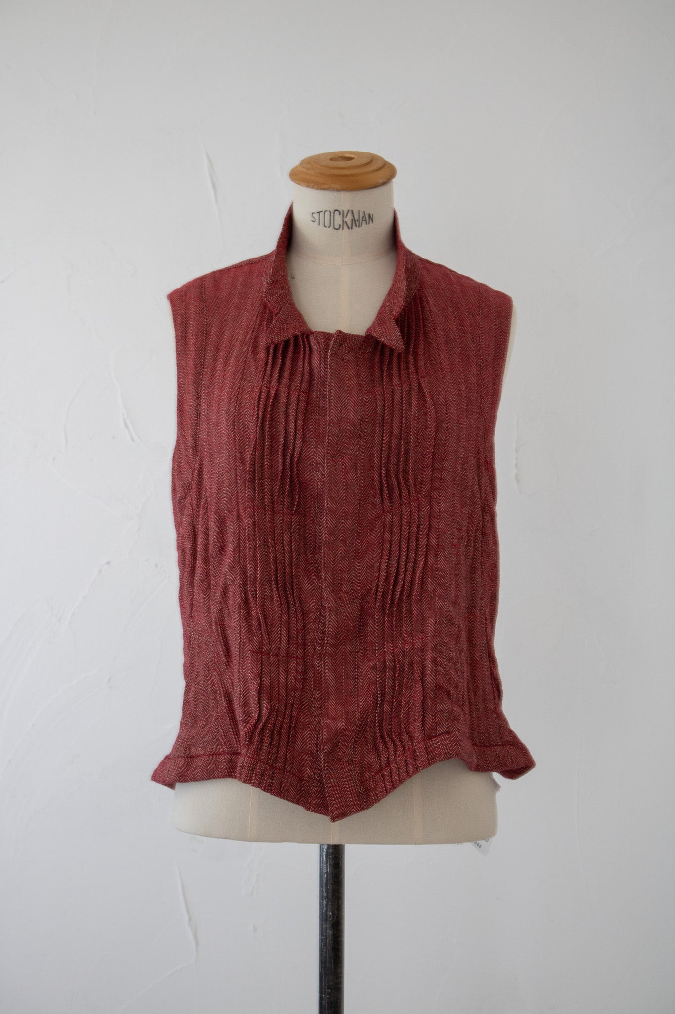 mannish vest K601 cotton herringbone red/beige