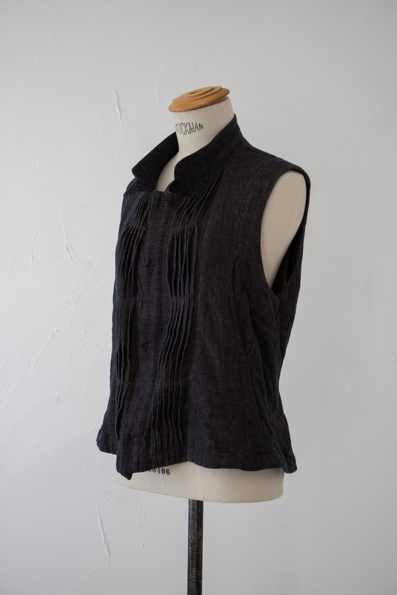 mannish vest K601 cotton twill navy/sepia