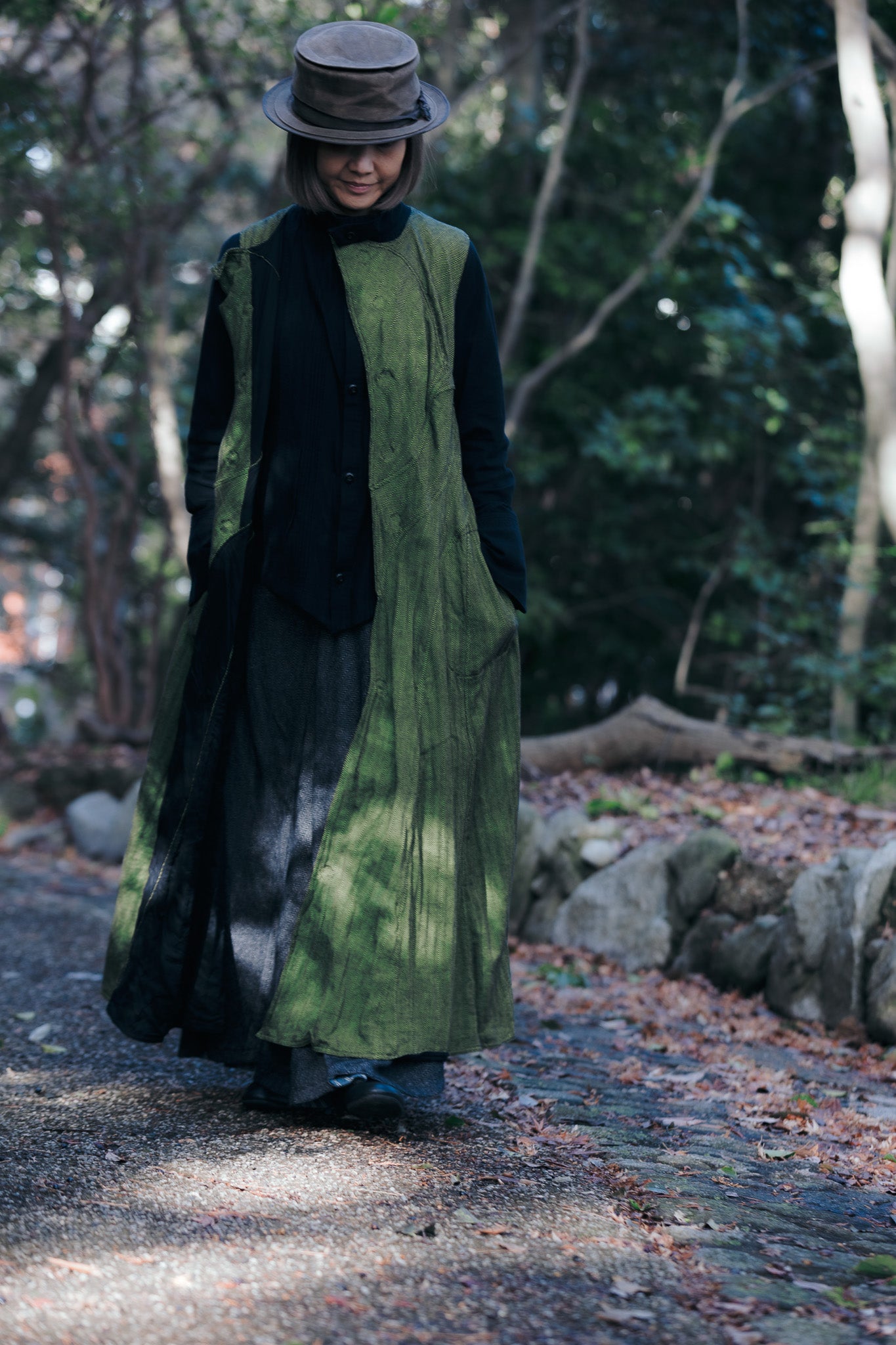 mary dress K205 cotton herringbone karashi