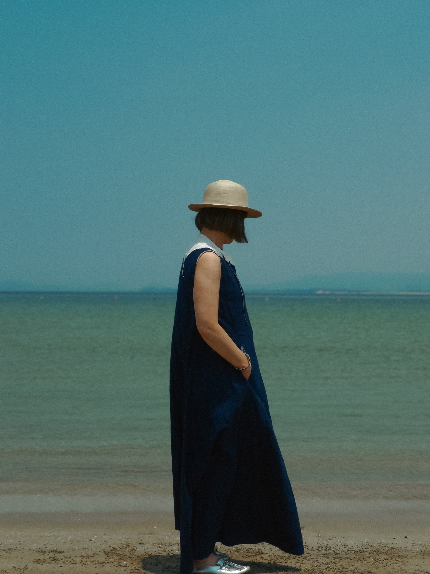 bias cutting one-piece K213 kataha aizome muji