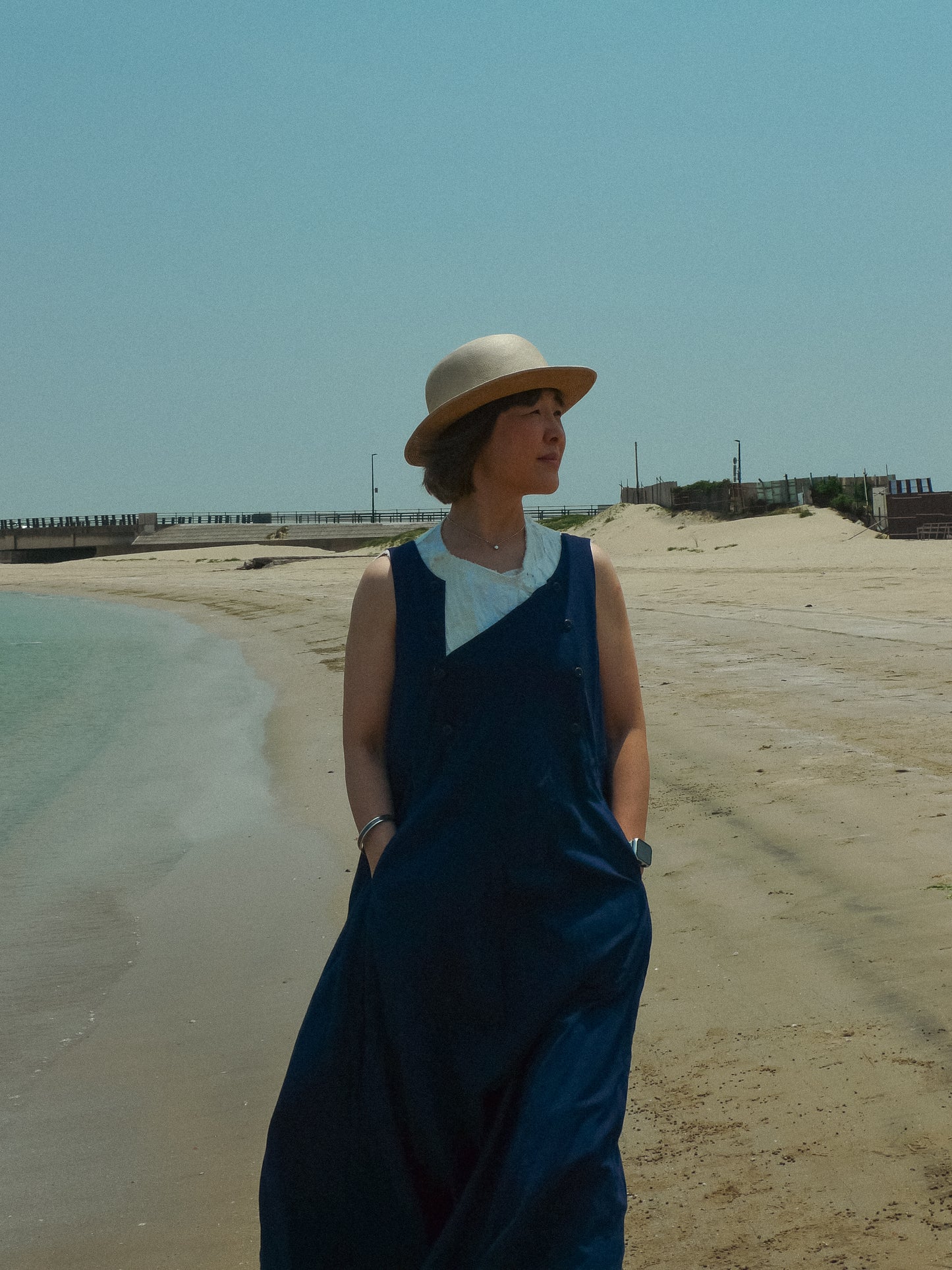 bias cutting one-piece K213 kataha aizome muji