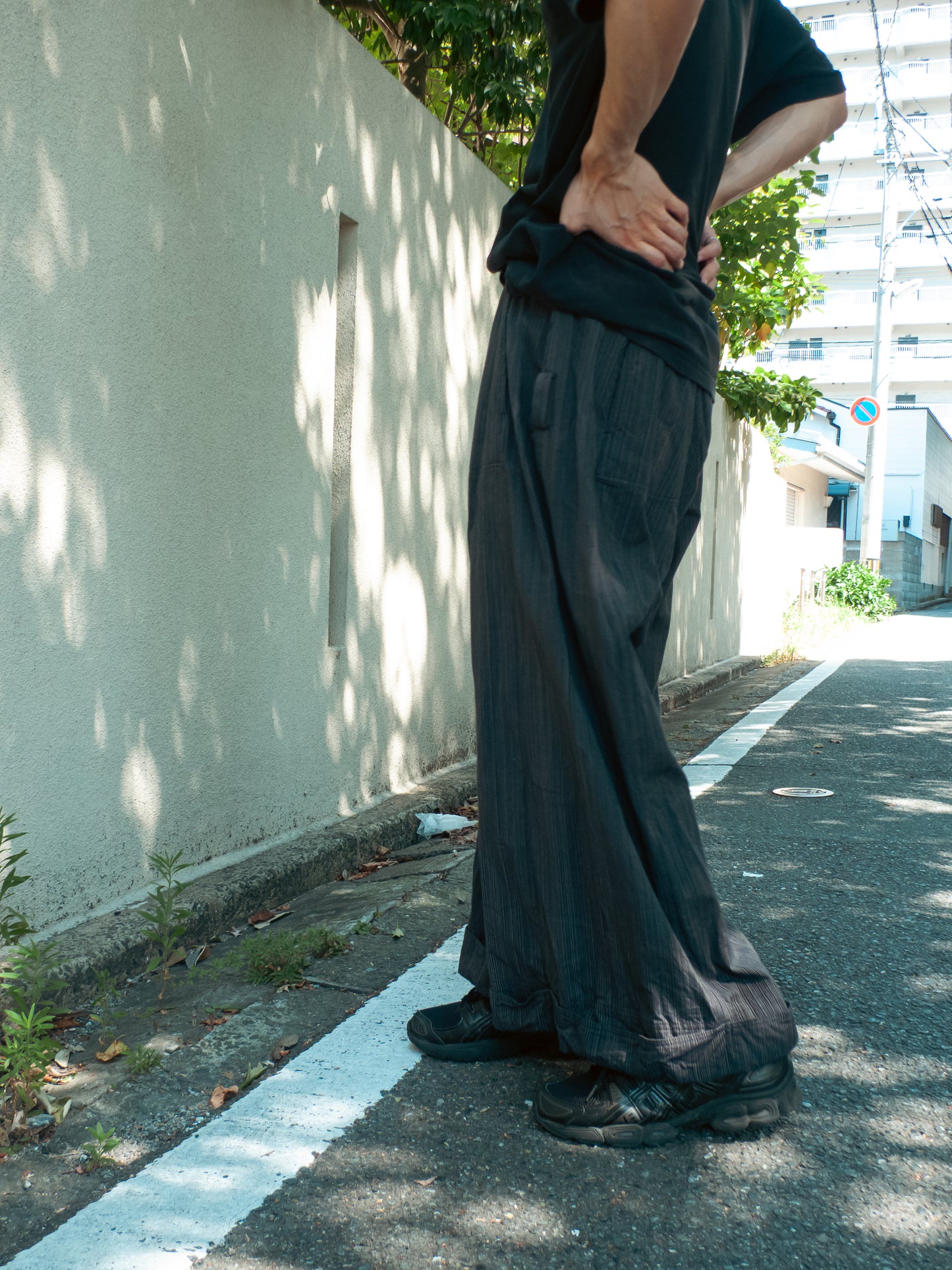 wide pants K704 SIC yatara.stripe navy/khaki