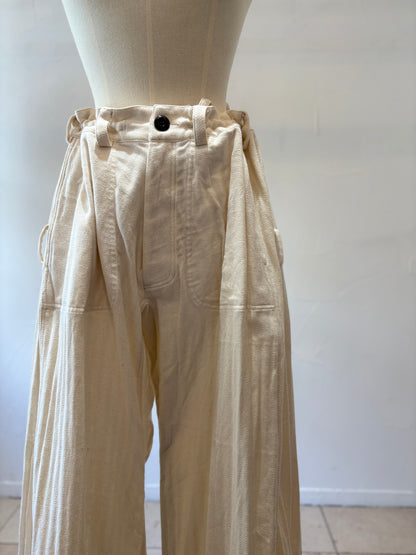 wide pants K704 cotton herringbone white