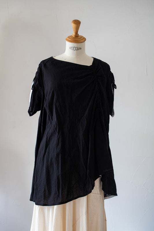 short sleeve blouse K501-A soft chizimi black