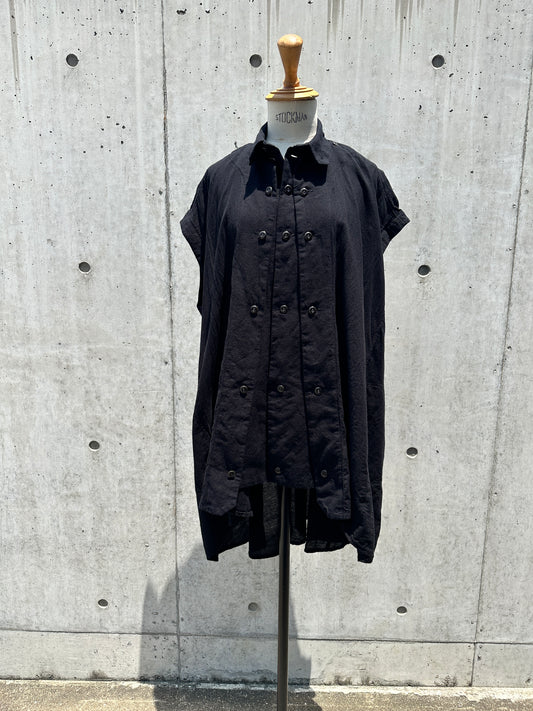drape blouse  sleeveless K500-NS chizimi-ori black