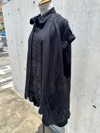 drape blouse  sleeveless K500-NS chizimi-ori black