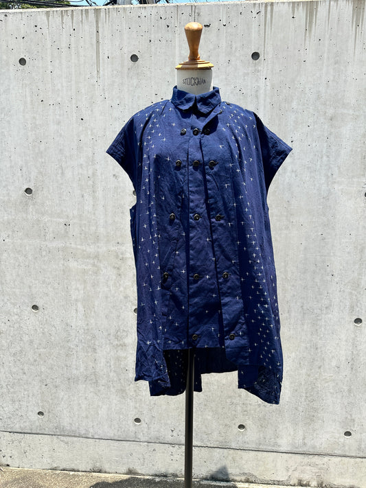 drape blouse  sleeveless K500-NS aizome hikoboshi