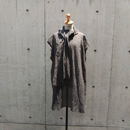 drape blouse  sleeveless K500-NS chizimi-ori black