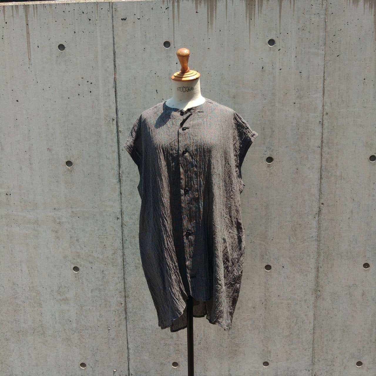 drape blouse  sleeveless K500-NS chizimi-ori black