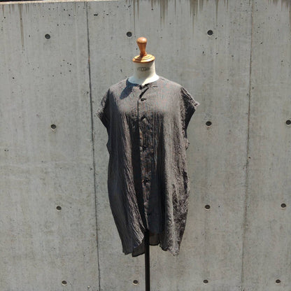 drape blouse  sleeveless K500-NS chizimi-ori black