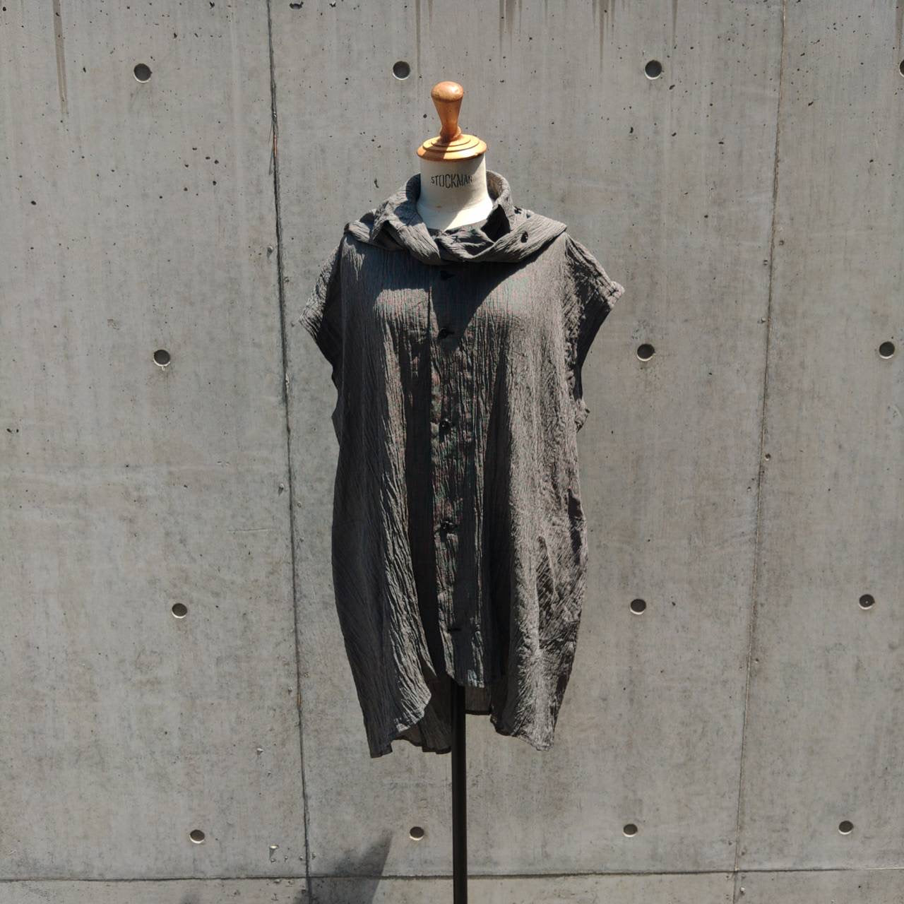 drape blouse  sleeveless K500-NS chizimi-ori black