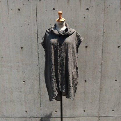 drape blouse  sleeveless K500-NS chizimi-ori black