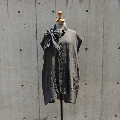drape blouse  sleeveless K500-NS chizimi-ori black